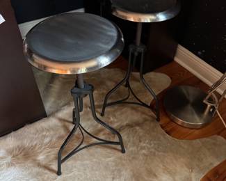 #51 - $120 - Pair of Metal & Wrought Iron Base Stools  28"Hx12.5"W