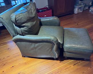 #90 - $180 - Olive Green Leatherette Recliner & Ottoman 28"Wx32"Dx38"