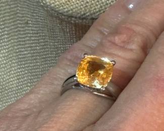 #9 - $750 - Bailey Banks & Biddle platinum ring Citrine sz 7
