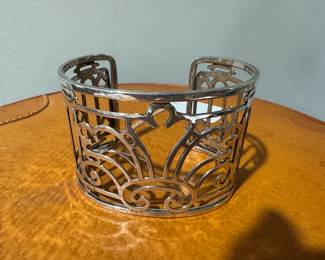 #9A Mignon Faget wide 925 Sterling open work cuff bracelet $250