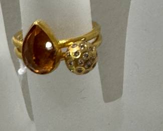 #26 - $600 - 22kt tested  gold 2 stacking ring blue topaz & gold one sz 5
