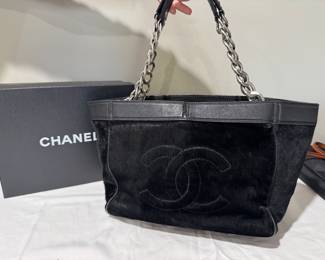 #23 - $1400 - Chanel Harako Pony hair / leather black with silver chain -18x8x8 - no dust bag - very good condition