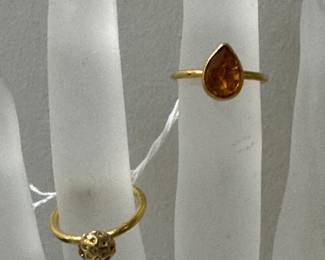 #26 - $600 - 22kt tested  gold 2 stacking ring blue topaz & gold one sz 5