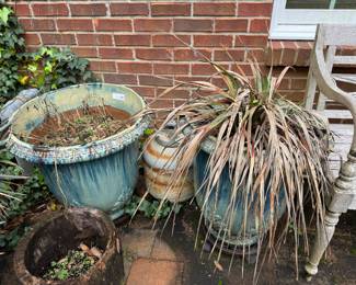 #80 Pair of Large Turquoise Ceramic Planters $120