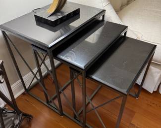 #3 -$200 - set of 3 nesting tables marble top iron base 18"Wx24"Dx27"H