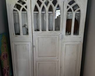#64  - $400 -White Gothic style Cabinet 45"x76"x15"