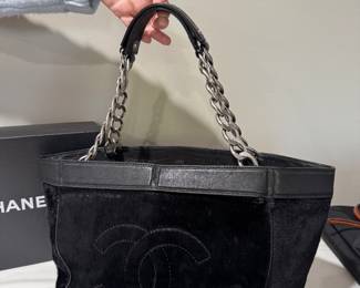 #23 - $1400 - Chanel Harako Pony hair / leather black with silver chain -18x8x8 - no dust bag - very good condition