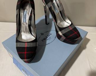 #102 Prada Block Heel Tartan sz 38-7.5 with box  $150