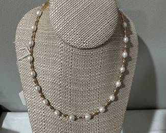 #35 - $120 - 10kt gold beads and pearls necklace 17"inches 