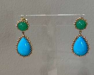 #38 - $250 - 14kt gold earrings jade & turquoise dangly 