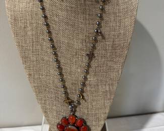 $60 - Sterling pendant on metal cross chain