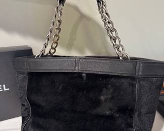 #23 - $1400 - Chanel Harako Pony hair / leather black with silver chain -18x8x8 - no dust bag - very good condition