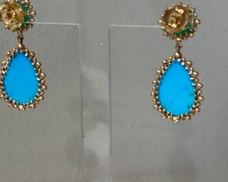 #38 - $250 - 14kt gold earrings jade & turquoise dangly 