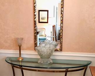 Glass Top Hall Table & Gold Gilded Mirror