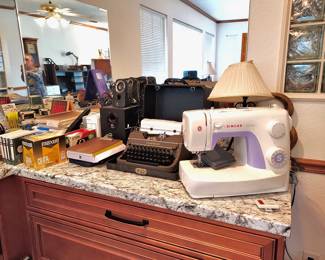 Singer "Simple" Sewing Machine, Vintage Underwood Typewriter