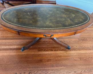 Tooled leather round coffee table