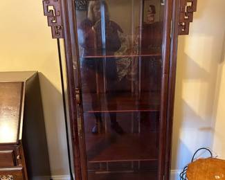 #37 Asian display cabinet with 3 wooden shelves, 1 glass door, 36x16x64 $275.00