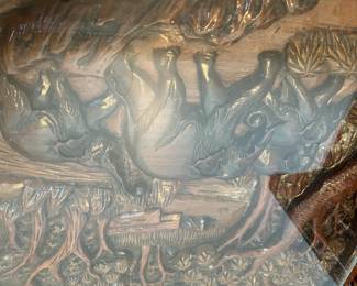 #42 2 hand carved with glass top end tables from Japan, carved with elephants 21x21x16.5 $200.00