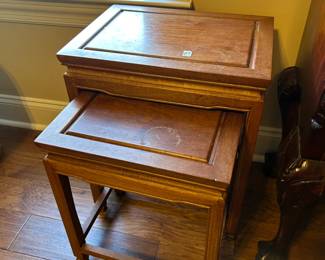 #27 2 wooden stacking tables, 17x13x21 $175.00