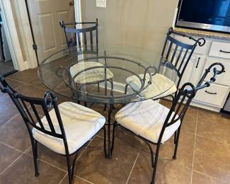 #9 glass top metal base table with 4 chairs, 45x29.5 $130.00