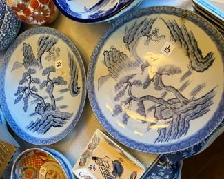 #215 2 blue and white plates 13 round and 12 round $35.00