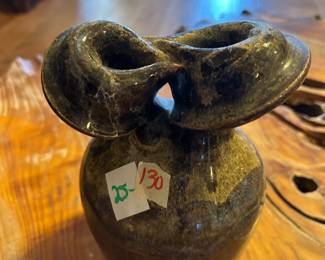 #130 ceramic two hole vase, 7" tall $25.00