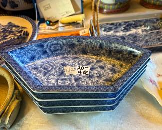 #212 4 piece blue and white serving dishes that will make circle $20.00