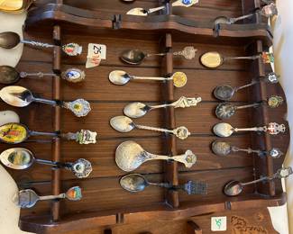#164 spoon stand with 18 spoons $25.00