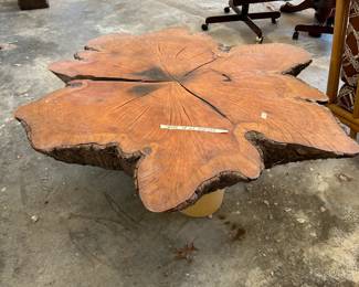 #96 live edge coffee table on ceramic base 55" round, 7" thick for top, base to top 18.5" tall $200.00