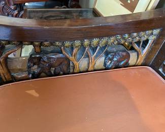 #40 sofa from Japan, hand carved with elephants, loose cushion, 70" long $300.00