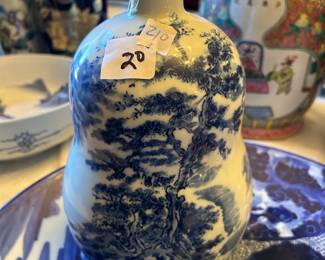 #210 blue and white wine jug, 10" tall $20.00