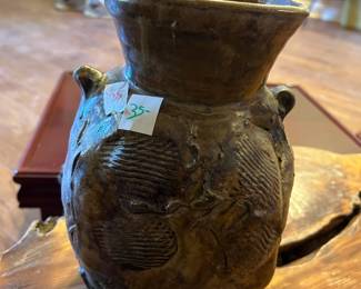 #125 brown ceramic vase, 10" tall $35.00