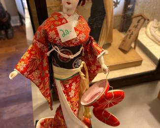 #141 Asian geisha doll in red kimono, 15" tall $20.00