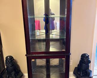#14 corner cabinet with 2 glass doors and 3 glass shelves, 29x20x72 $75.00