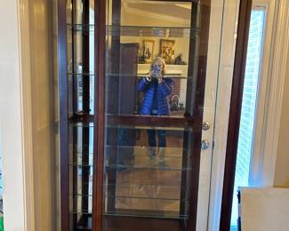 #11 lighted display cabinet with beveled glass with sliding front and 5 glass shelves, 34x13x80 $225.00