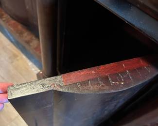 #38 buffet 2 drawers, 3 doors with key, as is - finish and loose legs, claw feet, 79x27x45 $200.00