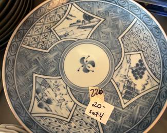 #220 4 round blue and white plates, 9" round $20.00
