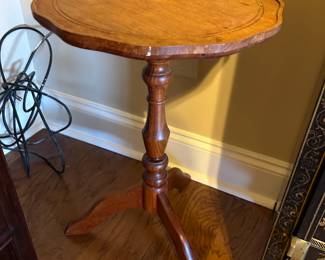 #33 little round wood pedestal table, 13x21 $30.00