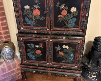 #16 3 piece Asian cabinet with doors, top piece has broken hinge, painted 32x18x30-48 $175.00
