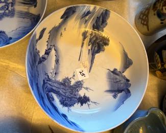 #208 blue and white bowl 9.5x3.5 $25.00