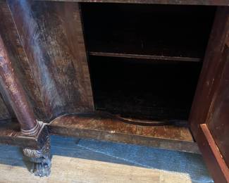 #38 buffet 2 drawers, 3 doors with key, as is - finish and loose legs, claw feet, 79x27x45 $200.00
