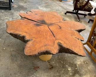 #96 live edge coffee table on ceramic base 55" round, 7" thick for top, base to top 18.5" tall $200.00
