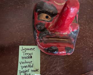 #250 Japanese Tengu mask, vintage painted paper mache $35.00