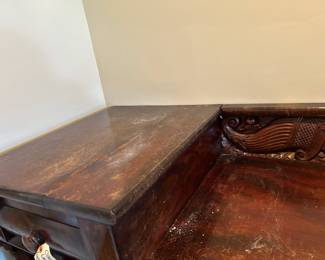 #38 buffet 2 drawers, 3 doors with key, as is - finish and loose legs, claw feet, 79x27x45 $200.00