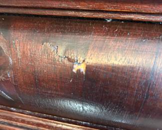 #1 Antique Asian display cabinet 3 doors and 3 shelves 74x16x60 as is chipped veneer $300.00