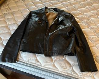 #197 black leather jacket with zip out lining, Leather Forecast, size 42 $100.00