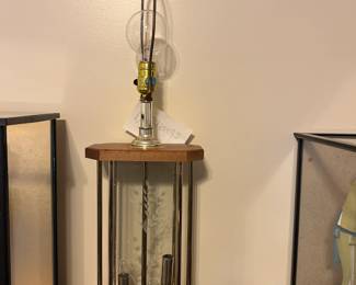 #25 wood and glass lamp with 3 lights, 28" tall $25.00