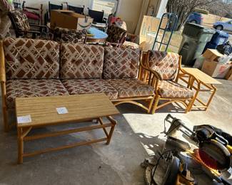#63 bamboo couch and chair with coffee table and end table, couch is 75" long $300.00