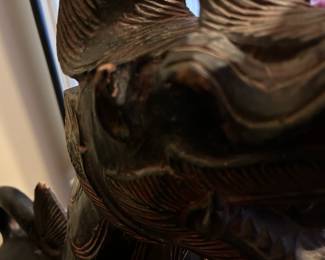 #36 Asian carved wood dragon statue, 30" tall, as is - chip on ear and feet $150.00