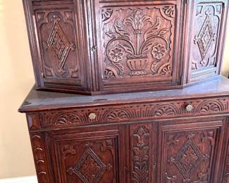 #274 Asian cabinet with carved front and 3 doors and 1 drawer $275.00